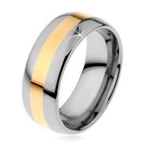 Volfrám gyűrű kétszínű változatban - arany színű sáv, 8 mm - Nagyság: 49