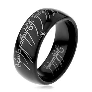 Volfrám gyűrű - sima fekete karika, A Gyűrűk Ura motívum, 8 mm - Nagyság: 49