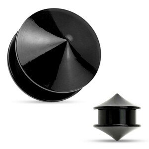 Fültágító plug, fekete színű akril, két fényes sima kúp - Vastagság: 5 mm