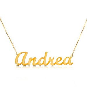 Nyaklánc sárga 14K aranyból - vékony csillogó lánc, fényes felirat Andrea