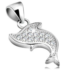 Medál 925 ezüstből, ródiumozott, ugró delfin átlátszó cirkóniákkal