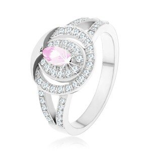 925 ezüst gyűrű, átlátszó cirkóniás karika világos rózsaszín cirkóniával - Nagyság: 51
