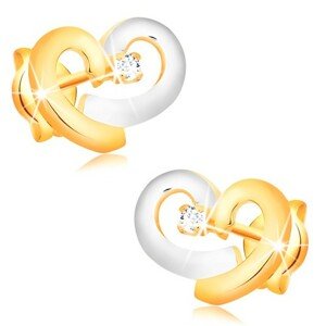 Briliáns 585 arany fülbevaló - aszimmetrikus szív körvonala, átlátszó gyémánt