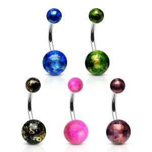 316L acél köldök piercing - színes golyók, arany visszfény - A piercing színe: Rózsaszín