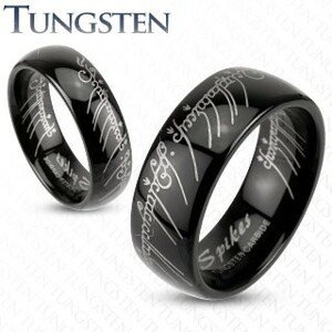 Karikagyűrű wolfrámból fekete színben - Gyűrűk ura motívum, 6 mm - Nagyság: 49