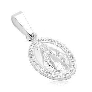 925 ezüst medál - ovális alakú tábla Szűz Mária szimbólumokkal