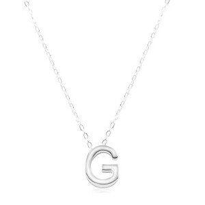 925 ezüst nyaklánc, fényes lánc, nagy nyomtatott G betű