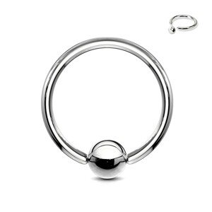 Sebészeti acél piercing ezüst színben - karika golyóval, 2 mm - Vastagság x átmérő x golyócska mérete: 2 mm x 10 mm x 4 mm