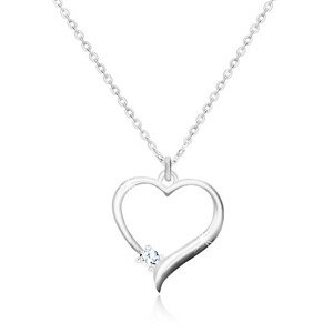 925 ezüst nyaklánc - szimmetrikus szív körvonala, csillogó átlátszó cirkónia