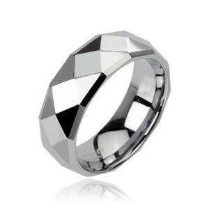 Volfrám gyűrű ezüst színben, 6 mm finoman kidolgozott rombuszokkal - Nagyság: 64