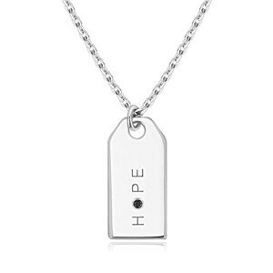 Fekete gyémánt - 925 ezüst nyaklánc, fényes tábla, "HOPE" felirat
