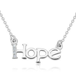 925 ezüst nyaklánc - csillogó lánc, "Hope" felirat gyémánt csíkkal