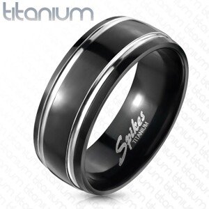 Titánium gyűrű, fekete, két vonal - Nagyság: 57