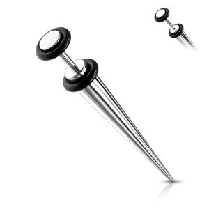 Acél fake expander ezüst színben fekete gumigyűrűkkel - A piercing vastagsága: 1 mm