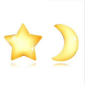 9K sárga arany fülbevaló - fényes hold és csillag, stekkeres