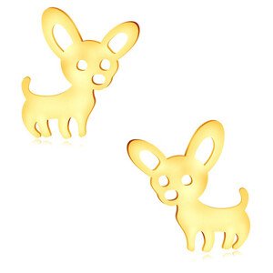 375 sárga arany fülbevaló - fényes kutya figura nagy fülekkel, beszúrós fülbevaló