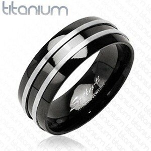 Fekete titánium gyűrű - két ezüst csík - Nagyság: 52