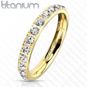Titánium gyűrű arany színárnyalatban – csillogó átlátszó cirkóniák, 3 mm - Nagyság: 48