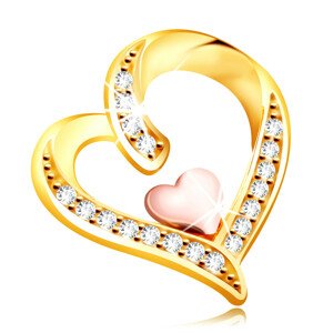 Medál 14K aranyból – cirkóniákkal díszített szabálytalan szív egy kisebb szívvel középen