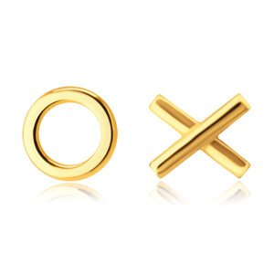 14K sárga arany fülbevaló  - "XO" szimbólum - Ölelés és csók, stekker zár