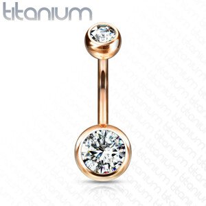 Titánium köldök piercing - két átlátszó, kerek kő, 1,6 mm - Szín: Réz