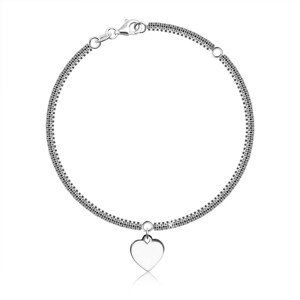 925 Ezüst karkötő -szögletes lánc, négyzet alakú láncszemek, szívvel