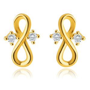 14K sárga arany gyémánt fülbevaló - végtelen szimbólum, tiszta briliánsokkal