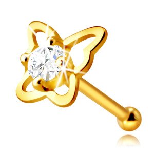14K sárga arany gyémánt orr piercing - pillangó kontúr briliáns, 2,25 mm