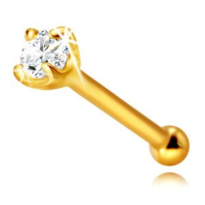 Gyémánt orr piercing 585 sárga aranyból, egyenes - csillogó, briliáns  keretben, 1,75 mm