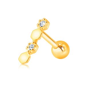 Gyémánt fül piercing 9K sárga aranyból - hatszög , áttetsző briliánsok keretben