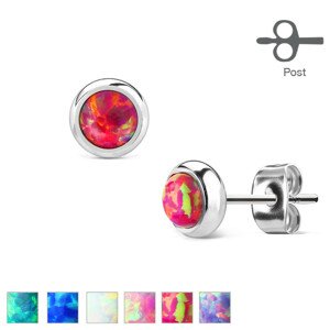 Sebészeti acél fülbevalók - szintetikus opál hüvelyben, különböző színű, 6 mm - Szín: Piros