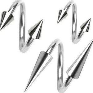 Piercing sebészeti acélból, spirál és tüske, 1,2 mm - Méret: 10 mm x 3x4 mm