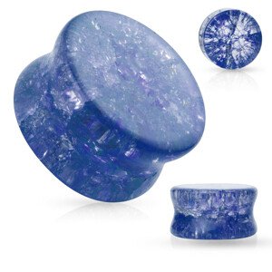Üveg nyerges fültágító lekerekített élekkel, kék, tört hatású - Vastagság: 6 mm