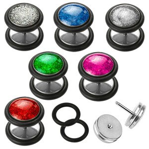 316L acél ál fültágító dugó, kerek, fekete gumigyűrűvel, különböző színekben, 6 mm - A piercing színe: Fehér
