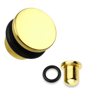316L acél fültágító dugó, arany színben, fekete gumigyűrűvel, különböző vastagságokban - Vastagság: 2.4 mm