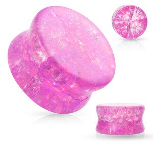Üveg nyerges fültágító lekerekített élekkel,  rózsaszín , tört hatású - Vastagság: 6 mm