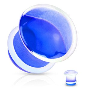 Fültágító dugó átlátszó üveg, domború forma kék véggel, gumigyűrűvel - Vastagság: 6 mm