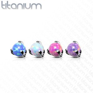 Titánium implantátum pótfej, golyó tartóban, szintetikus opál,menetes, különböző színekben, 3 mm - A piercing színe: Kék