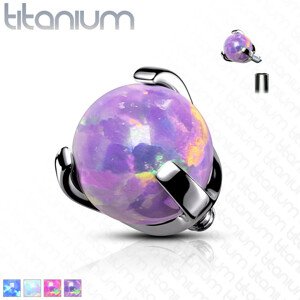 Titánium pótfej, golyó tartóban, szintetikus opállal, különböző színekben,menetes 3 mm - A piercing színe: Lila