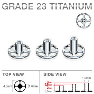 Titániumból készült szubkután microdermal implantátum, kör alakú, belső menet, négy furat - Hossz: 2 mm