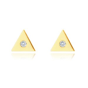 9K arany fülbevaló – kis háromszög egy átlátszó cirkóniával középen, beszúrós fülbevaló