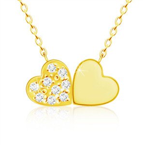 14K sárga arany nyaklánc, kis összekapcsolt szívek, tiszta cirkónia kövekkel