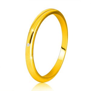 9K sárga arany gyűrű - vékony, sima vállak, átlátszó cirkónia - Nagyság: 58