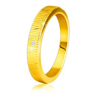 14K sárga arany gyűrű - finom díszítő rovátkák, átlátszó cirkónia, 1.5 mm - Nagyság: 52