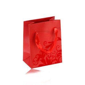 Kis papír ajándék tasak, matt kivitelben, piros színben, bársony díszítéssel