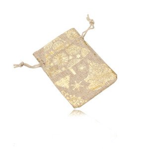 Barna szövetből készült ajándék táska - karácsonyi motívum arany mintával, zsinórral