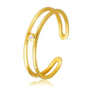 14K sárga arany gyűrű - vékony nyitott vállak, átlátszó cirkónia - Nagyság: 54