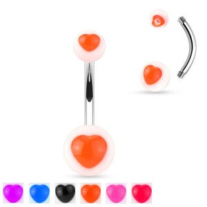 316L acél köldök piercing - fehér akril gyöngyök színes UV szívvel - Szín: Piros