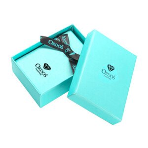 Ajándékdoboz gyémánt ékszerekhez - türkizkék dizájn logóval és fekete masnival, téglalap alakú