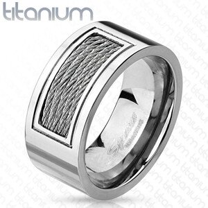 Titánium gyűrű - ezüst színű, fémhuzalokkal díszített, 10 mm - Nagyság: 60